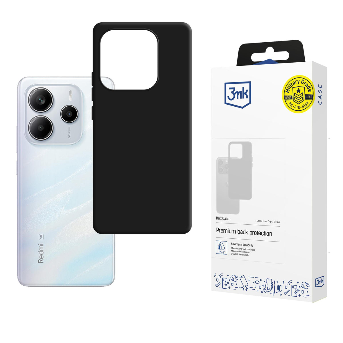 3mk Matt Case skirtas Xiaomi Redmi Note 14 5G - juodas -- Xiaomi Redmi Note 14 5G
