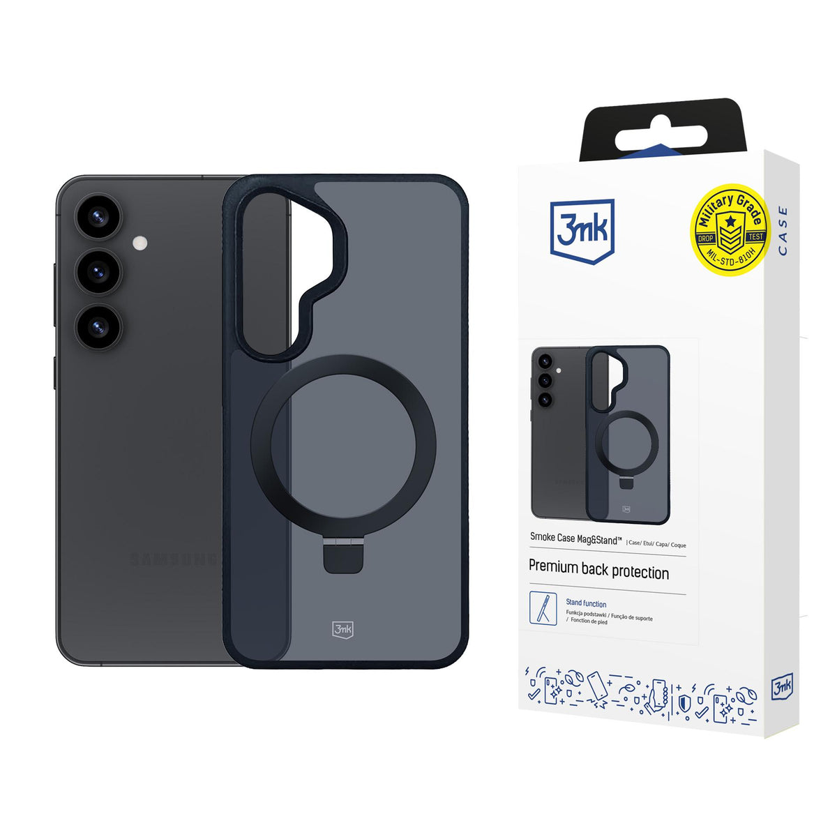 3mk Smoke Case Mag&Stand, skirtas Samsung Galaxy S25 - juodas