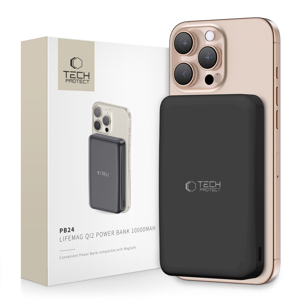 Tech-Protect išorinė baterija PB24 LifeMag QI2 MagSafe 10000 mAh - juoda -- Powerbanks