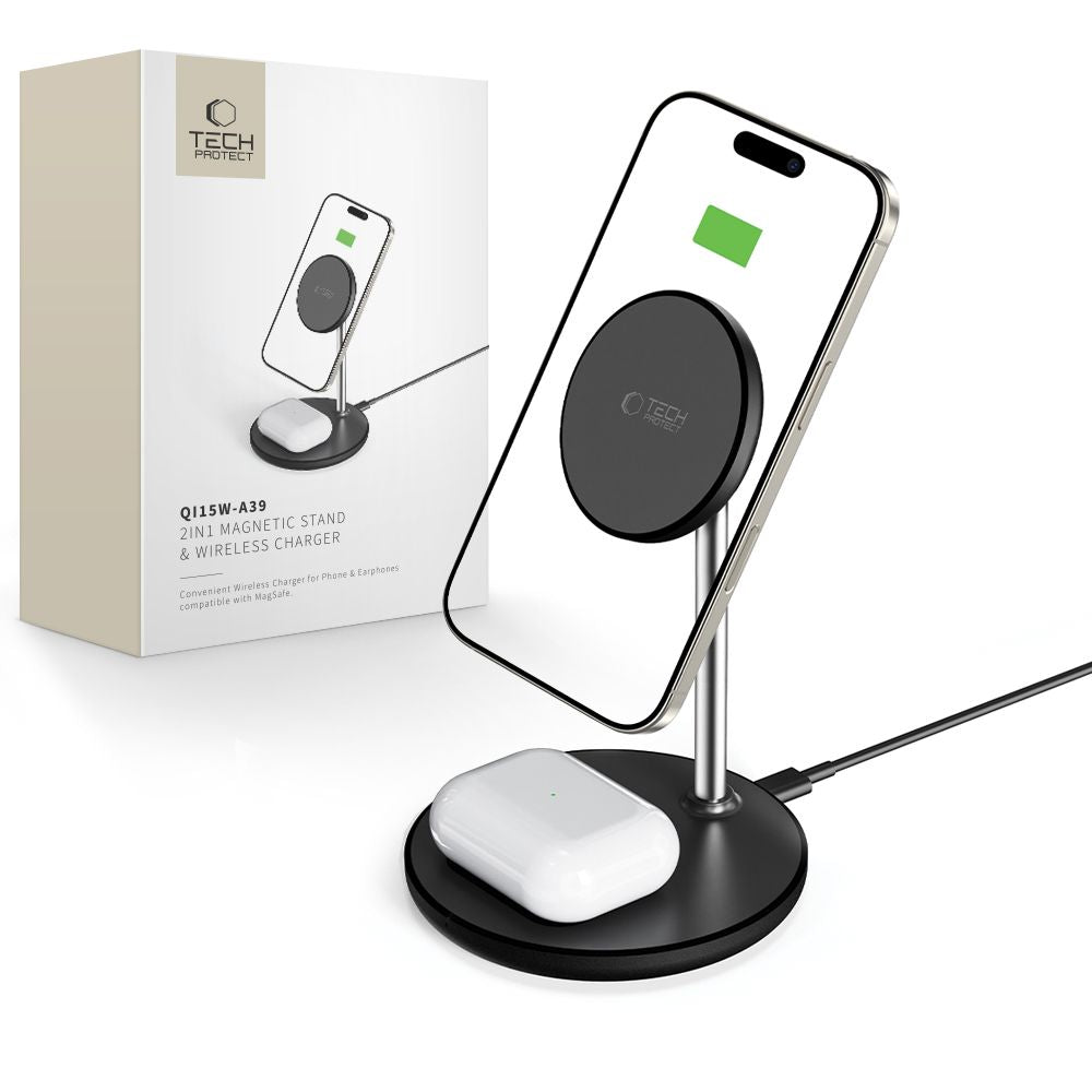 Tech-Protect QI15W-A39 2in1 MagSafe įkrovimo stotelė - juodas -- Cell phone chargers