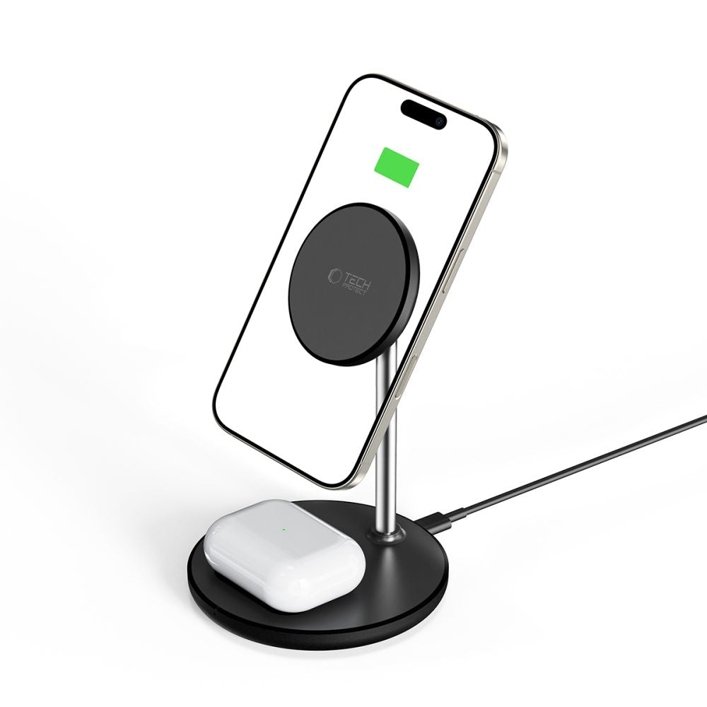 Tech-Protect QI15W-A39 2in1 MagSafe įkrovimo stotelė - juodas -- Cell phone chargers