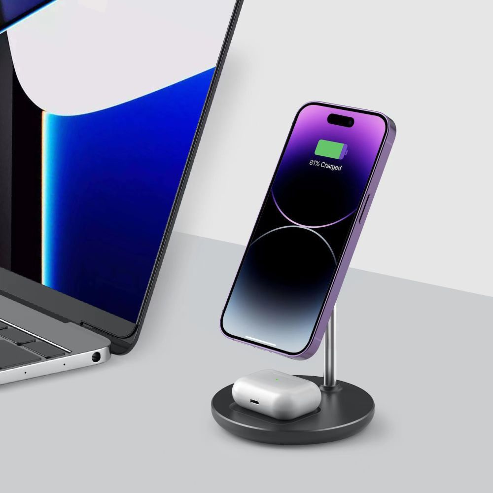 Tech-Protect QI15W-A39 2in1 MagSafe įkrovimo stotelė - juodas -- Cell phone chargers