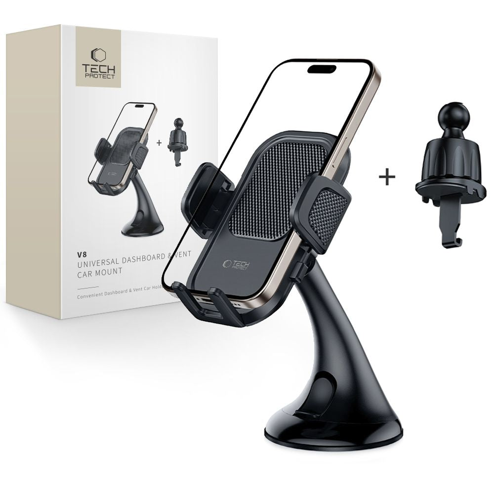 Tech-Protect automobilinis laikiklis V8 prietaisų skydeliui ir oro angai - juodas -- Cell phone holders
