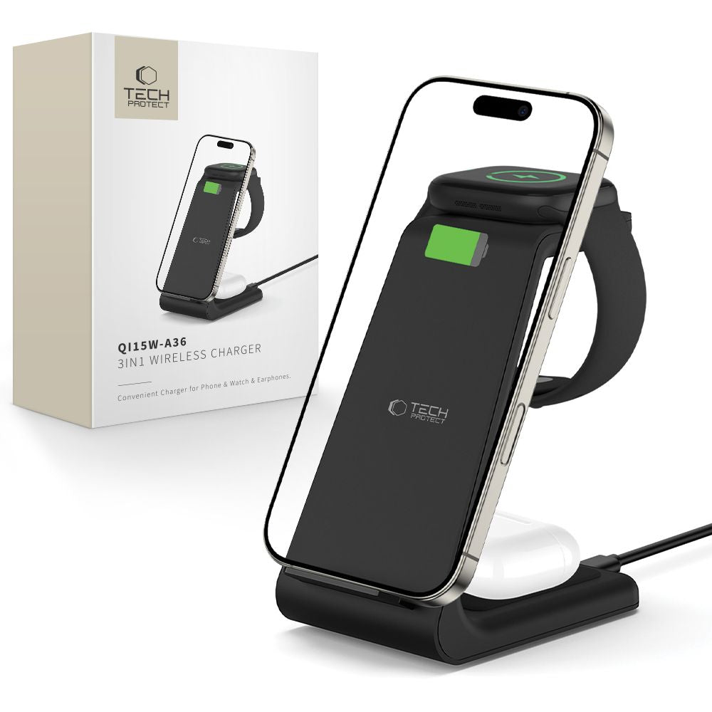 Tech-Protect QI15W-A36 3in1 įkrovimo stotelė skirta Apple - juodas -- Cell phone chargers