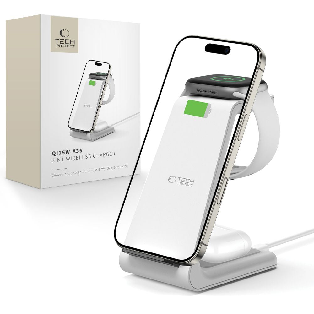 Tech-Protect QI15W-A36 3in1 įkrovimo stotelė skirta Apple - baltas -- Cell phone chargers