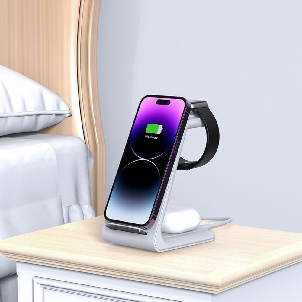 Tech-Protect QI15W-A36 3in1 įkrovimo stotelė skirta Apple - baltas -- Cell phone chargers