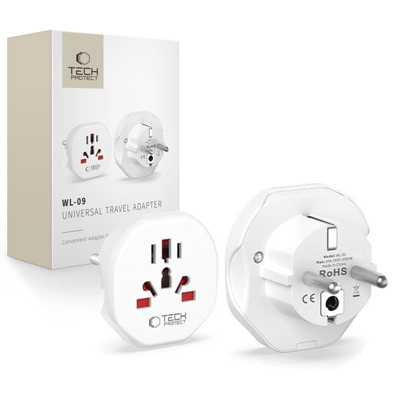 Tech-Protect Universal Travel Adapter to EU - baltas -- Cell phone cables