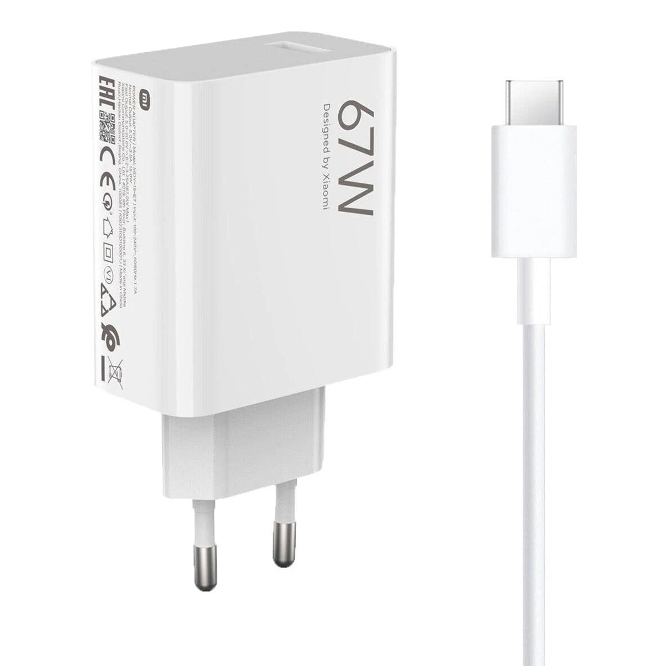 Xiaomi BHR9465EU sieninis įkroviklis 67W 6.2A USB-A su USB-C laidu - baltas