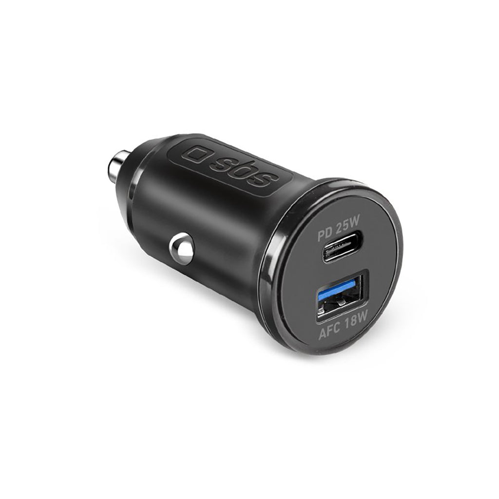 SBS TECRPD25W automobilinis įkroviklis 25W USB-A USB-C su Power Delivery - juodas -- Cell phone chargers
