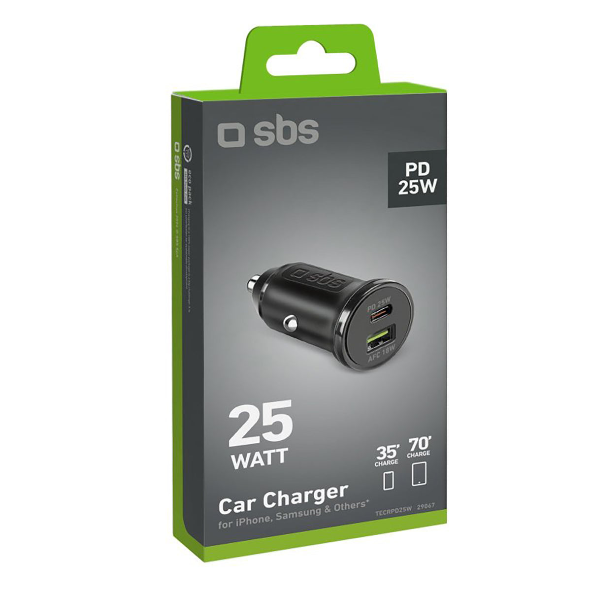 SBS TECRPD25W automobilinis įkroviklis 25W USB-A USB-C su Power Delivery - juodas -- Cell phone chargers