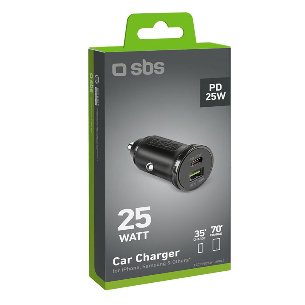 SBS TECRPD25W automobilinis įkroviklis 25W USB-A USB-C su Power Delivery - juodas -- Cell phone chargers