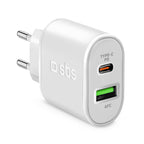SBS TETRPD20W 20W USB-A USB-C sieninis įkroviklis su Power Delivery - baltas -- Cell phone chargers