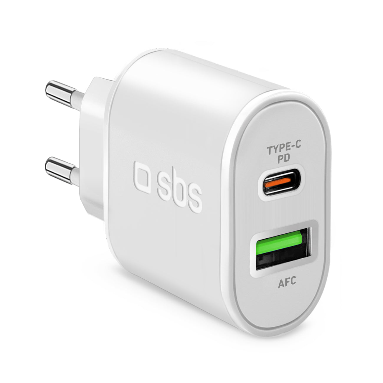 SBS TETRPD20W 20W USB-A USB-C sieninis įkroviklis su Power Delivery - baltas -- Cell phone chargers