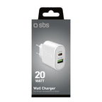 SBS TETRPD20W 20W USB-A USB-C sieninis įkroviklis su Power Delivery - baltas -- Cell phone chargers