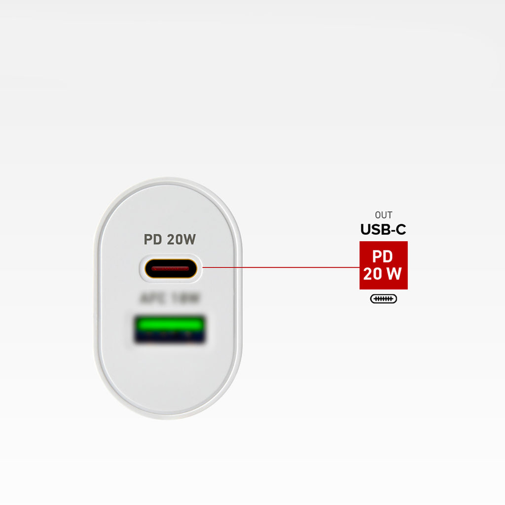 SBS TETRPD20W 20W USB-A USB-C sieninis įkroviklis su Power Delivery - baltas -- Cell phone chargers