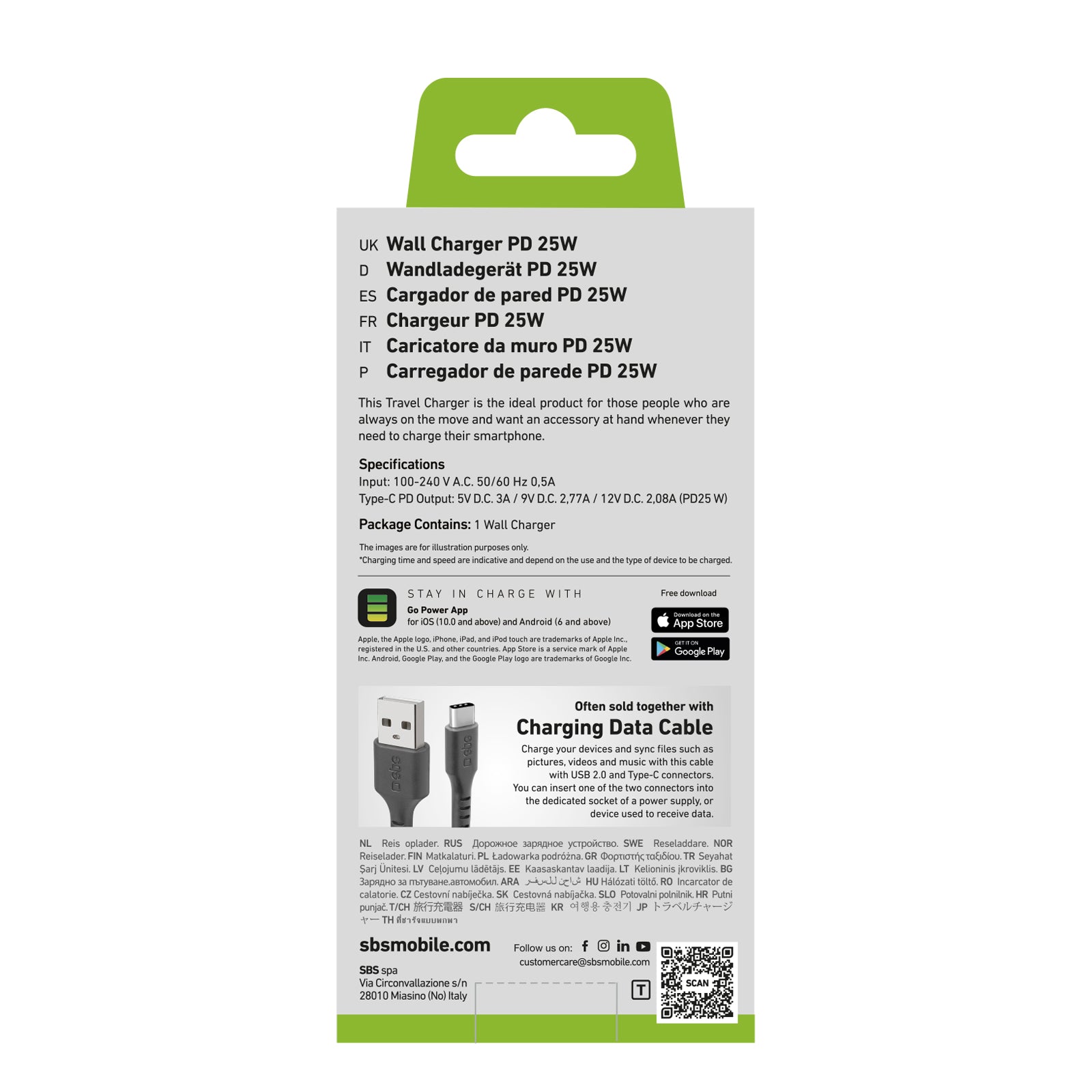 SBS TETR1CPD25 25W USB-C sieninis įkroviklis su Power Delivery - juodas -- Cell phone chargers