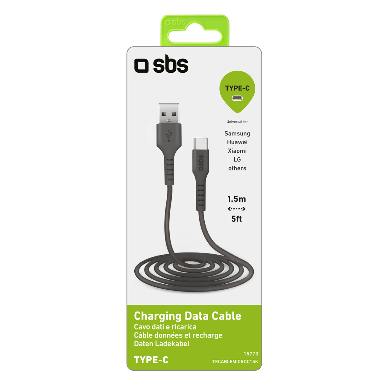 SBS TECABLEMICROC15K USB-A - USB-C laidas 1.5m - juodas -- Cell phone cables