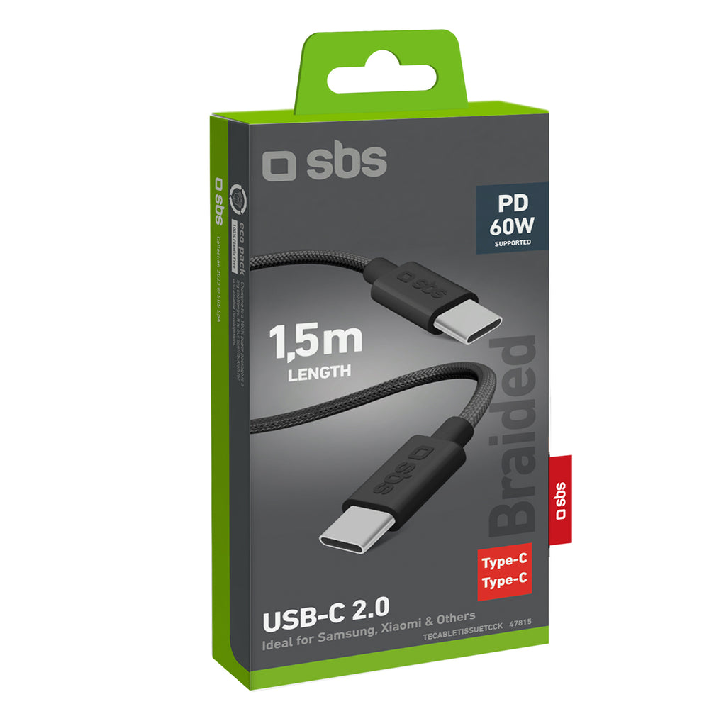 SBS TECABLETISSUETCK USB-C - USB-C 1.5m 60W pintas laidas - juodas -- Cell phone cables