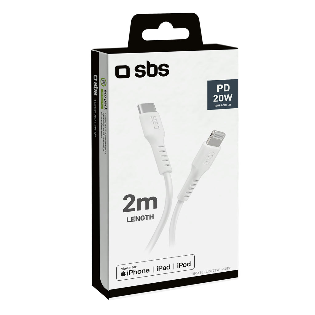 SBS TECABLELIGTC2W USB-C - Lightning laidas 2 m - baltas