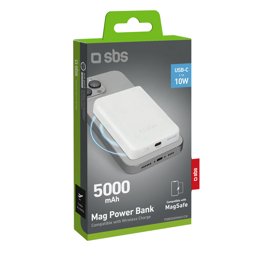 SBS išorinė baterija TEBB5000MAG1CW 5000 mAh USB-C, suderinama su MagSafe - balta