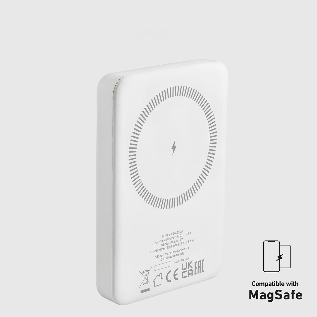 SBS išorinė baterija TEBB5000MAG1CW 5000 mAh USB-C, suderinama su MagSafe - balta