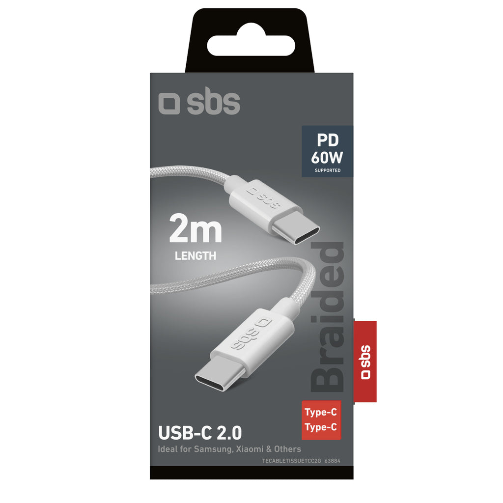 SBS TECABLETISSUETCC2G laidas 2 x USB-C 2m 60W su Power Delivery - pilkas