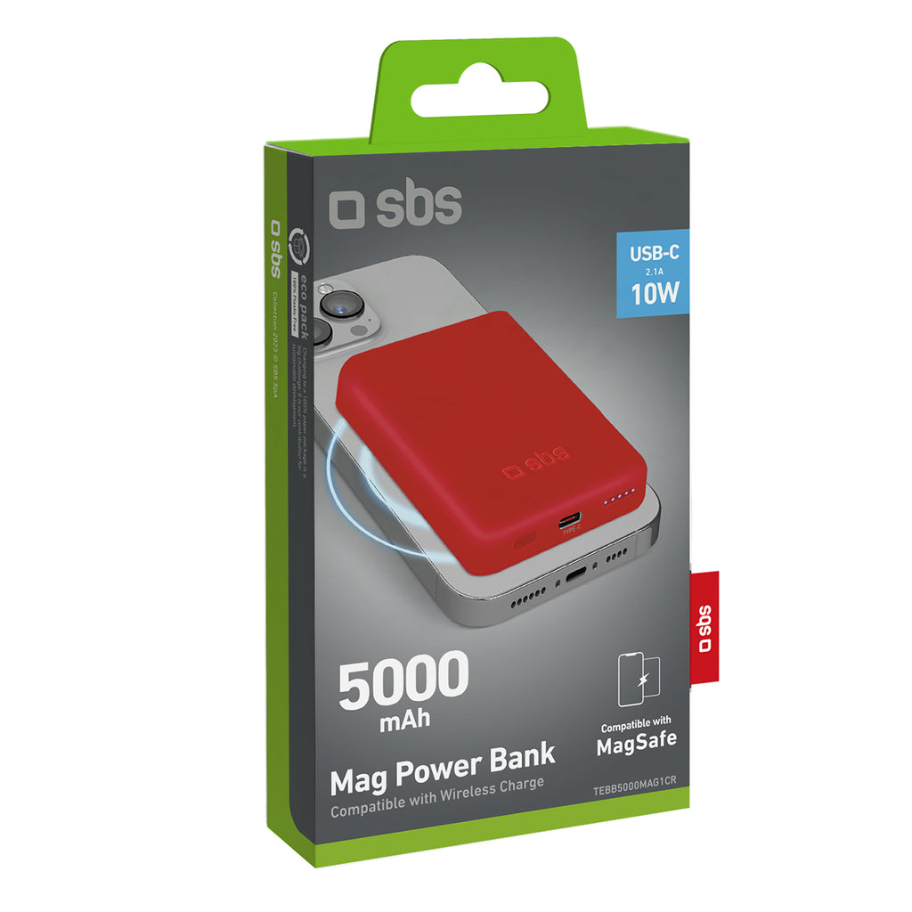 SBS išorinė baterija TEBB5000MAG1CR 5000 mAh suderinama su MagSafe - raudonas