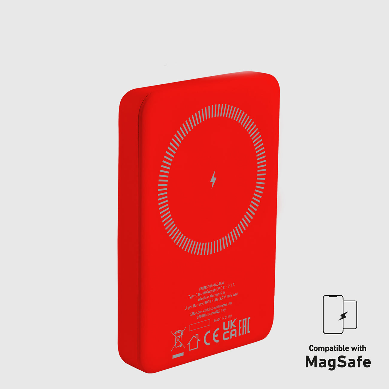 SBS išorinė baterija TEBB5000MAG1CR 5000 mAh suderinama su MagSafe - raudonas