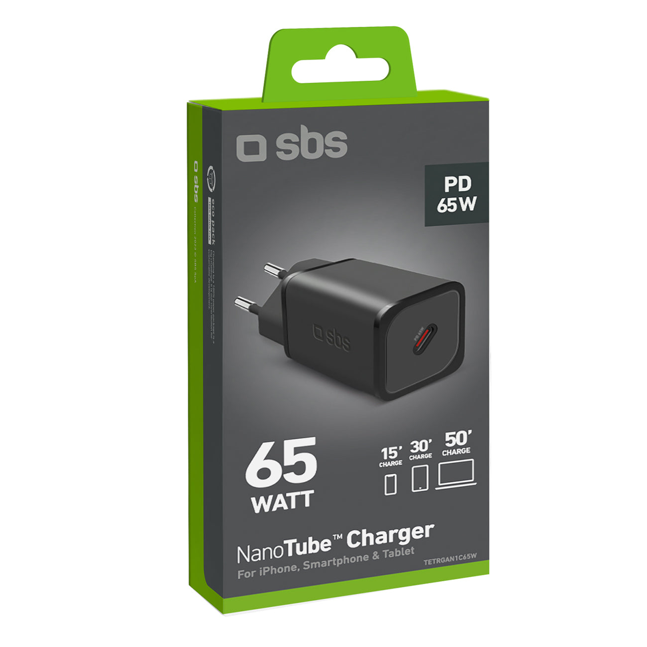 SBS TETRGAN1C65W 65W GaN Power Delivery įkroviklis - juodas