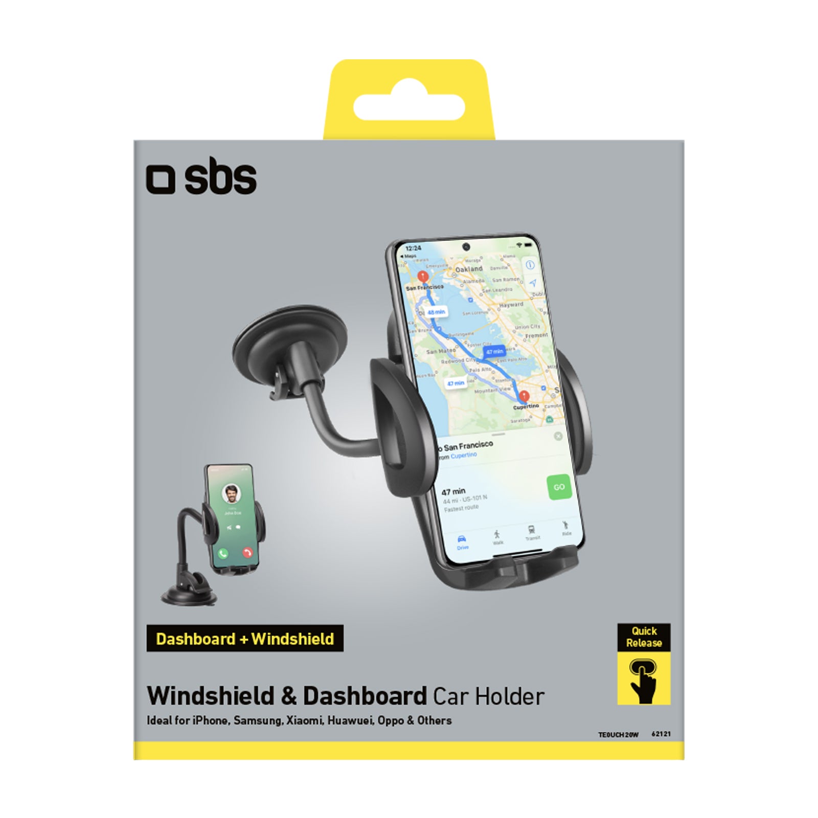 SBS TE0UCH20W išmaniojo telefono laikiklis 6.8" ant stiklo - juodas -- Cell phone holders