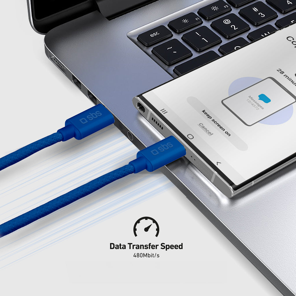 SBS TECABLETISSUETCCB USB-C - USB-C 1.5m 60W pintas laidas - mėlynas