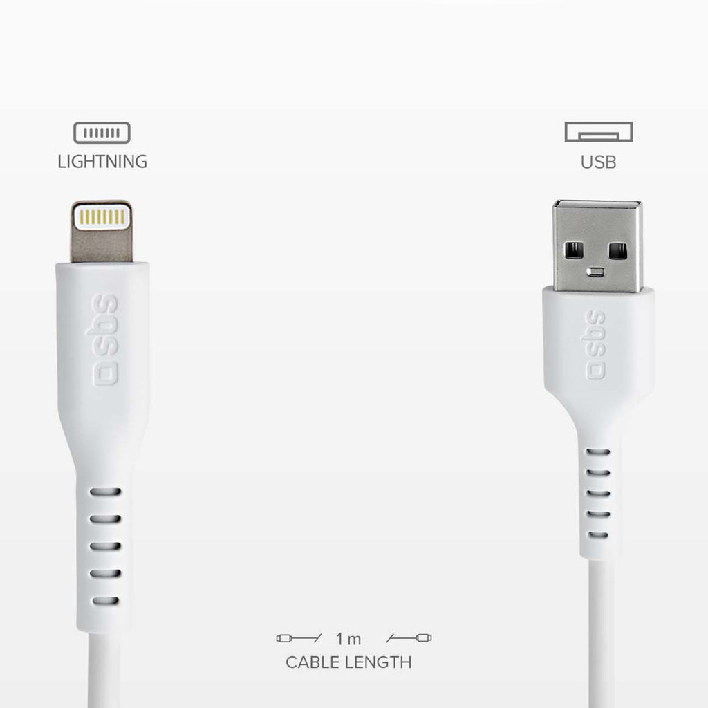 SBS TECABLEUSBIP589W USB-A - Lightning laidas - baltas