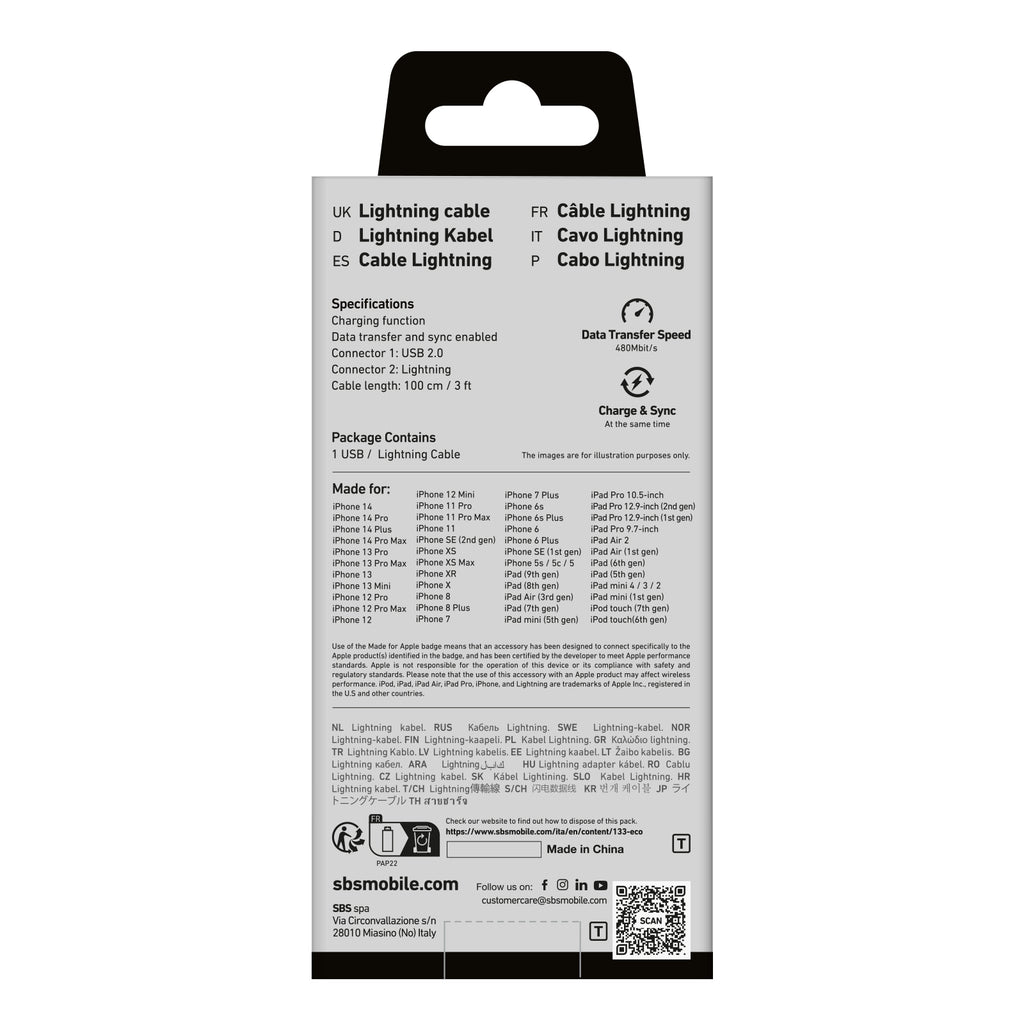 SBS TECABLEUSBIP589A USB-A - Lightning laidas - mėlynas