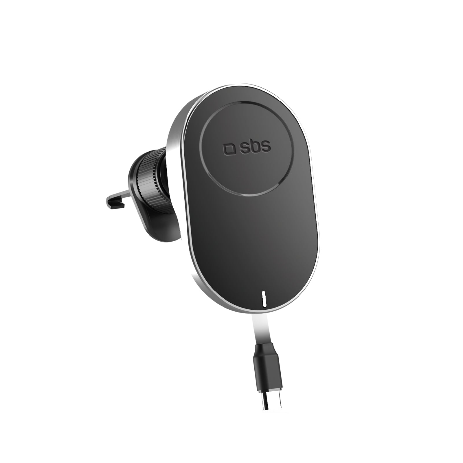 SBS TESUPP15WRETRACABL belaidis įkroviklis-laikiklis išmaniajam telefonui su ištraukiamu kabeliu, suderinamas su MagSafe - juodas