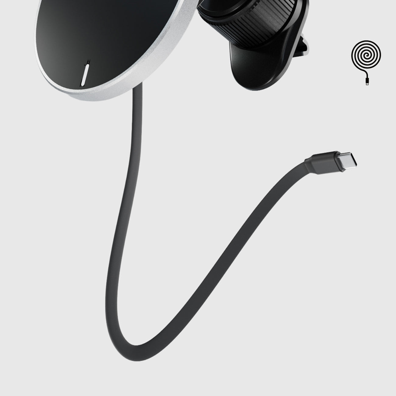 SBS TESUPP15WRETRACABL belaidis įkroviklis-laikiklis išmaniajam telefonui su ištraukiamu kabeliu, suderinamas su MagSafe - juodas