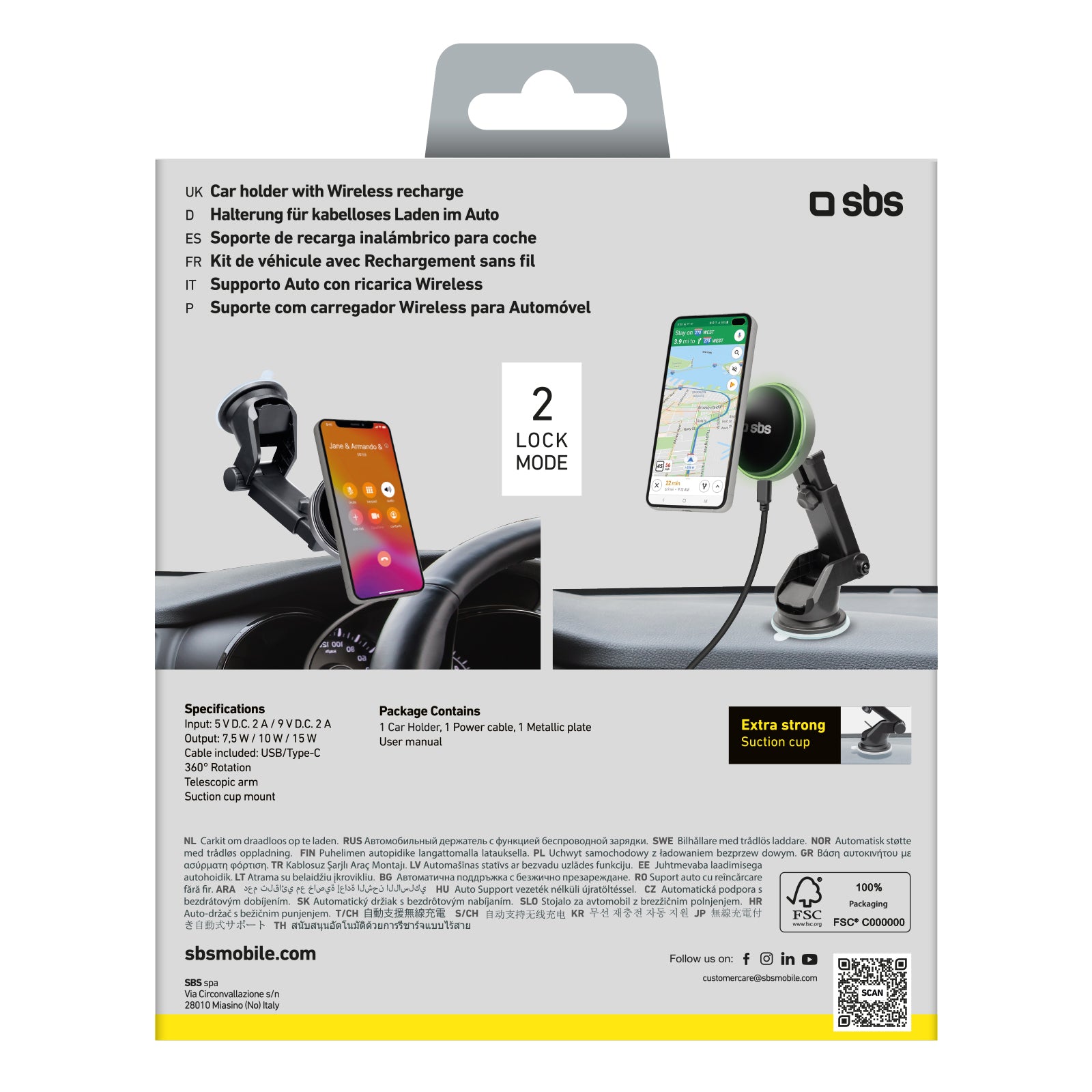 SBS TESUPMAGEXTWIR15W teleskopinis išmaniojo telefono laikiklis su belaidžiu įkrovikliu, suderinamas su MagSafe, priekiniam stiklui ir prietaisų skydeliui - juodas