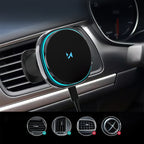 Wozinsky WCT5-Q6S2Y automobilinis laikiklis ventiliacijos grotelėms su Qi/MagSafe 15W indukciniu įkrovikliu ir ventiliatoriumi juodas