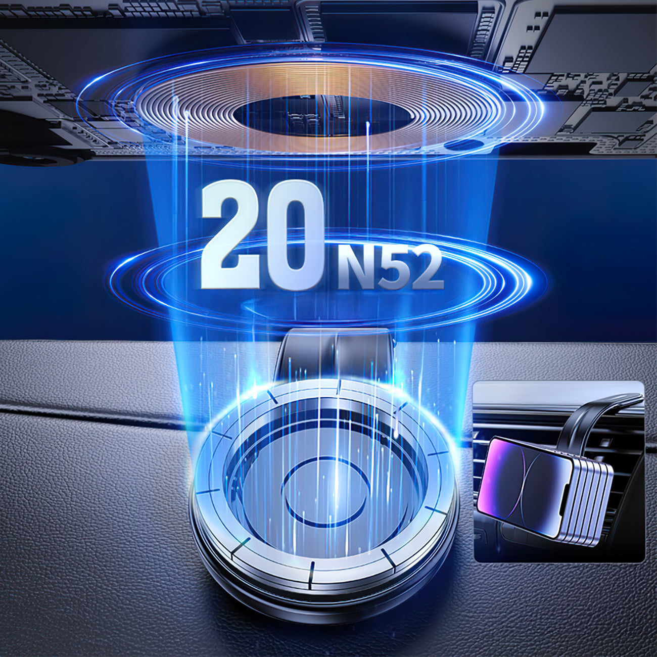 Wozinsky WCZ2Y2S magnetinis automobilinis laikiklis su 15W MagSafe indukciniu įkrovikliu automobilio kokpitui juodas