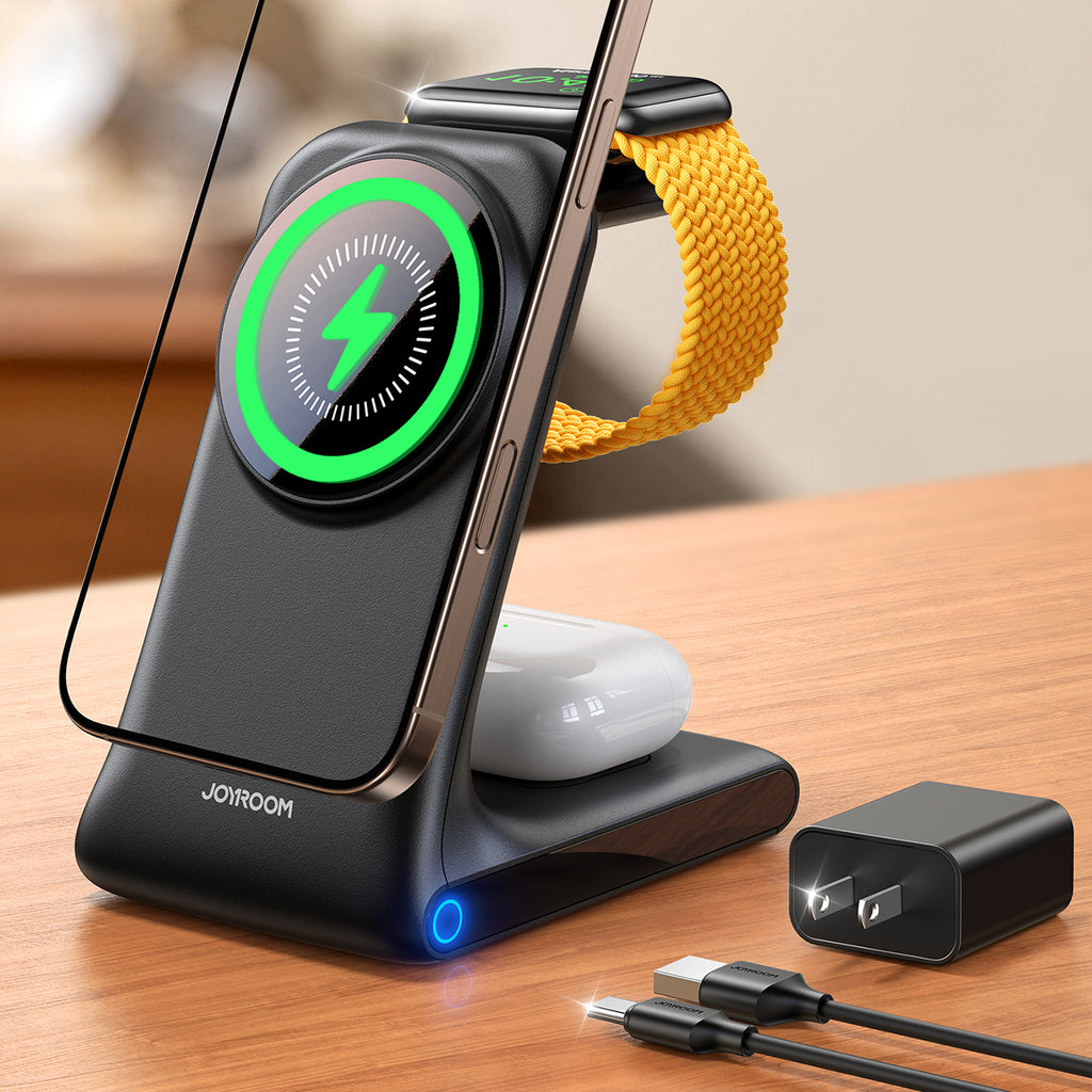 Joyroom JR-W15 belaidis įkroviklis 3 in 1 įkrovimo stotelė su MagSafe - juodas