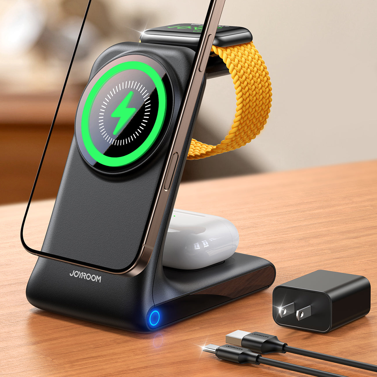 Joyroom JR-W15 belaidis įkroviklis 3 in 1 įkrovimo stotelė su MagSafe - juodas
