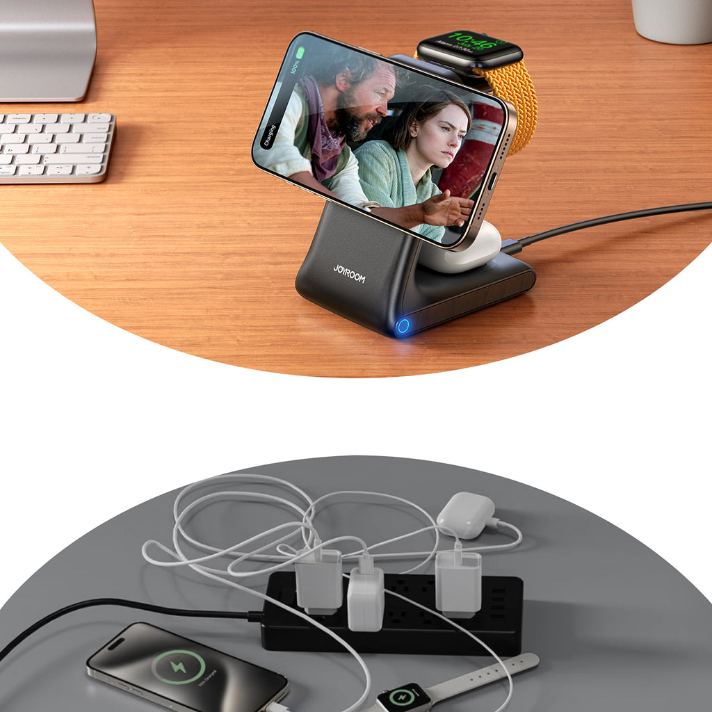 Joyroom JR-W15 belaidis įkroviklis 3 in 1 įkrovimo stotelė su MagSafe - juodas