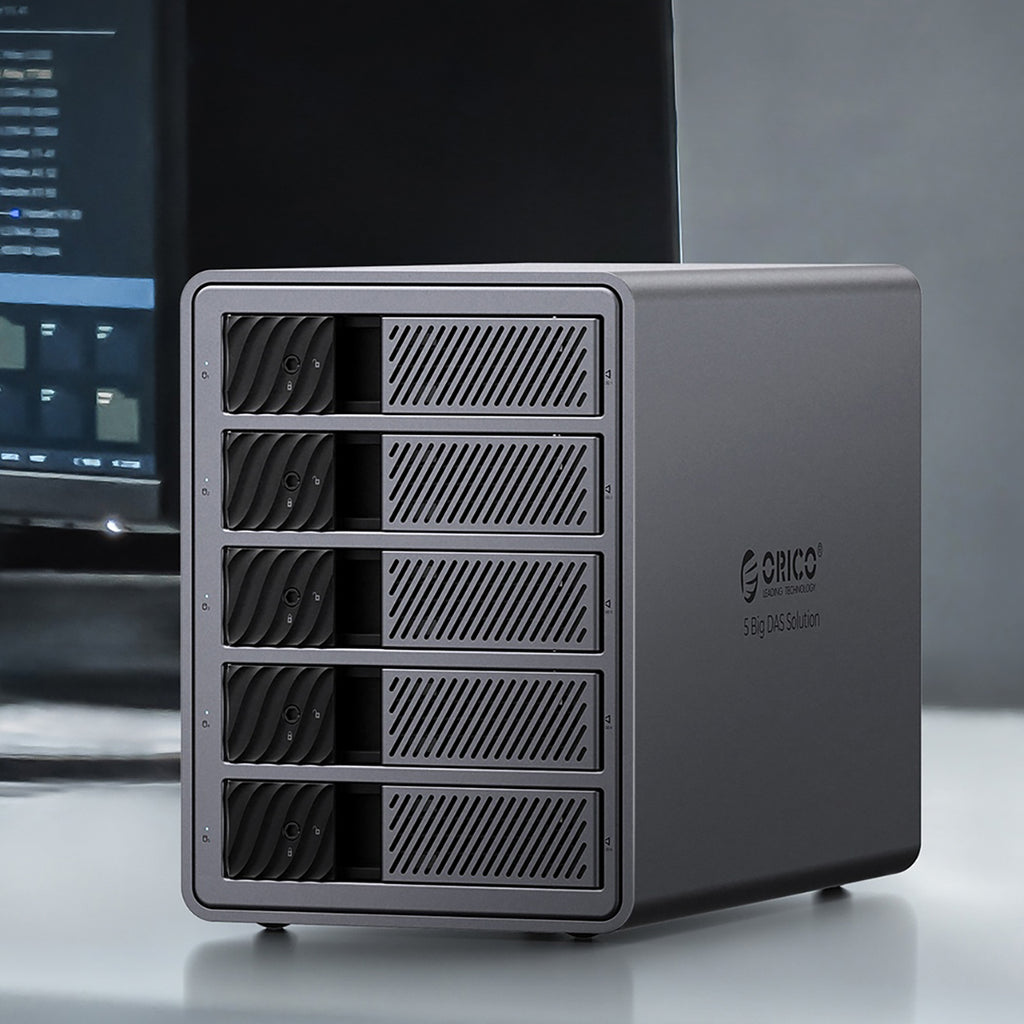 Orico 9858T3 5 didelės talpos DAS sprendimas ProThunder diskų masyvas su Thunderbolt 3 skirtas 5 x 2.5"/3.5" SATA HDD/SSD...