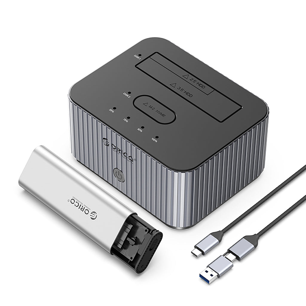 Orico IT28E-C 2 diskų dokavimo stotis su M.2 NVME 2.5"/3.5" HDD/2.5" SSD klonavimo funkcija - Pilka -- Hard Drive Adapters