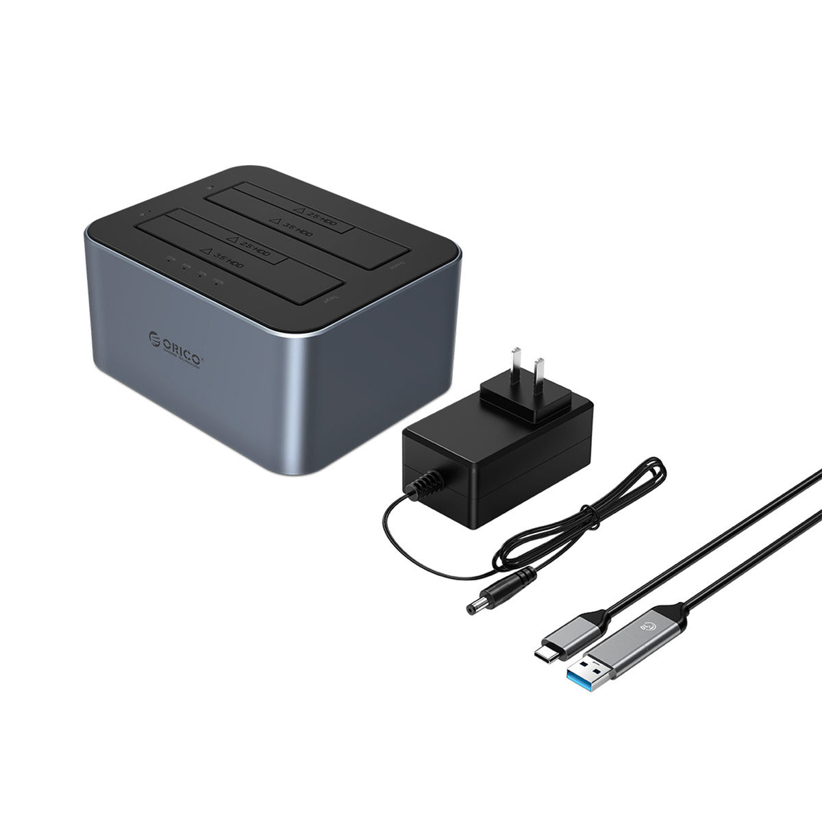 Orico 6626C3-C-V1 2 diskų doko stotelė su autonominio klonavimo funkcija 2.5"/3.5" SATA HDD/SSD - pilka -- Hard Drive...