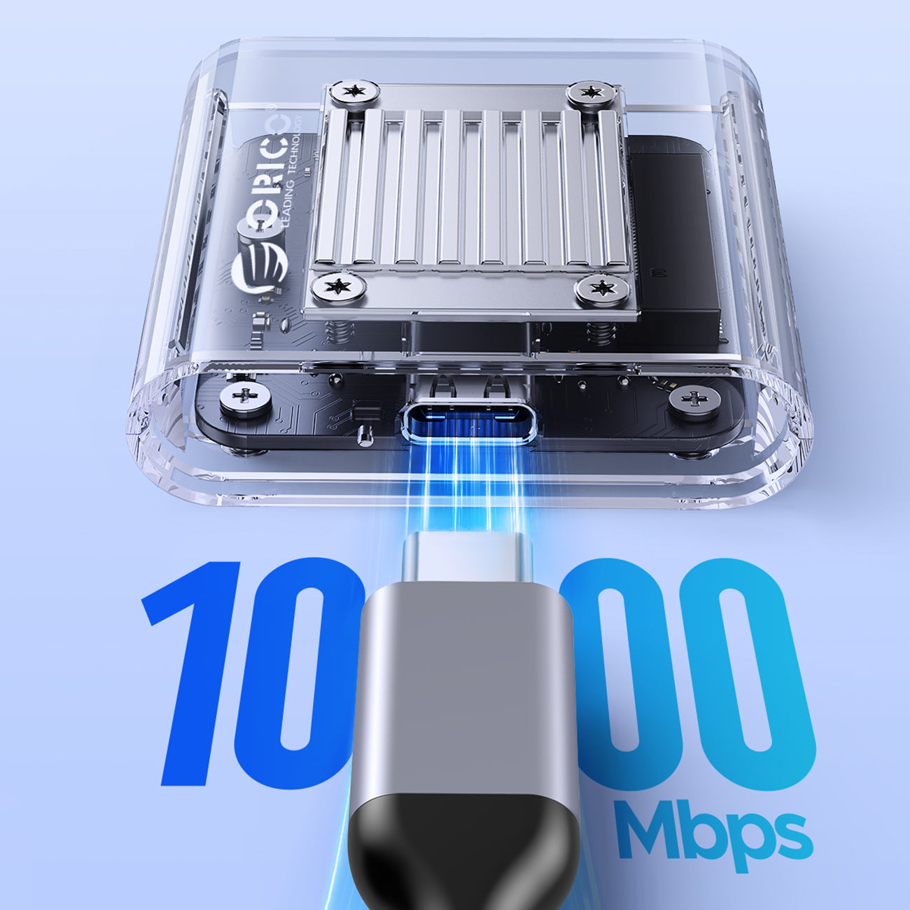 Orico TC20-M2-10G M.2 NVMe USB-C 3.2 disko kišenė - skaidri -- Hard Drive Adapters