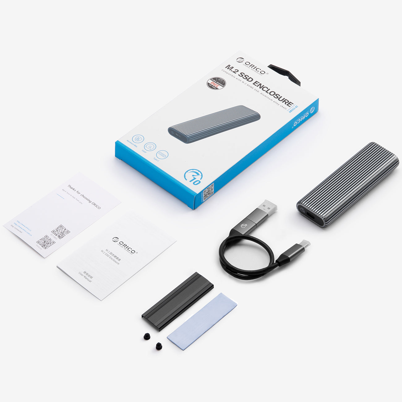 Orico AM2C3-G2 M.2 NVMe USB-C 3.2 disko kišenė - pilka -- Hard Drive Adapters