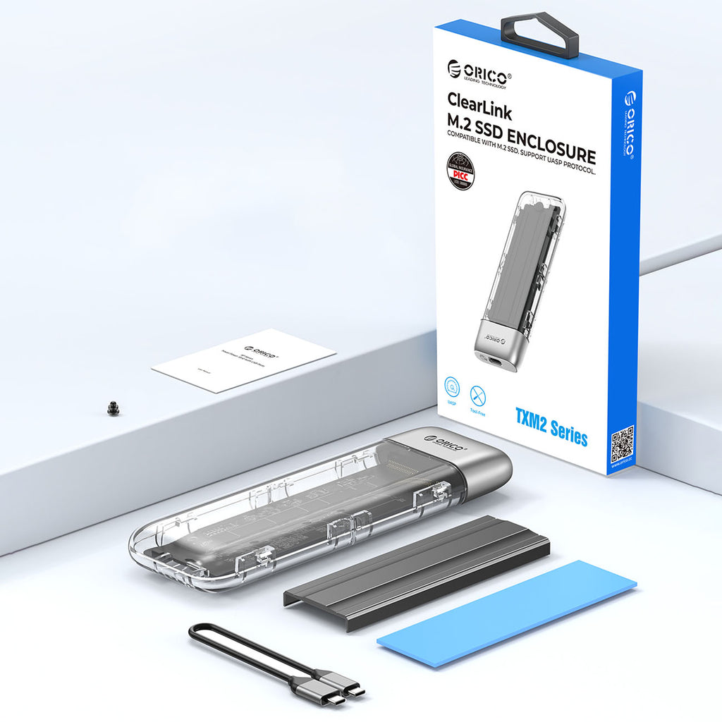 Orico TXM2-C3 M.2 NVME USB-C 3.2 10Gb/s diskų dėžutė - pilka -- Hard Drive Adapters