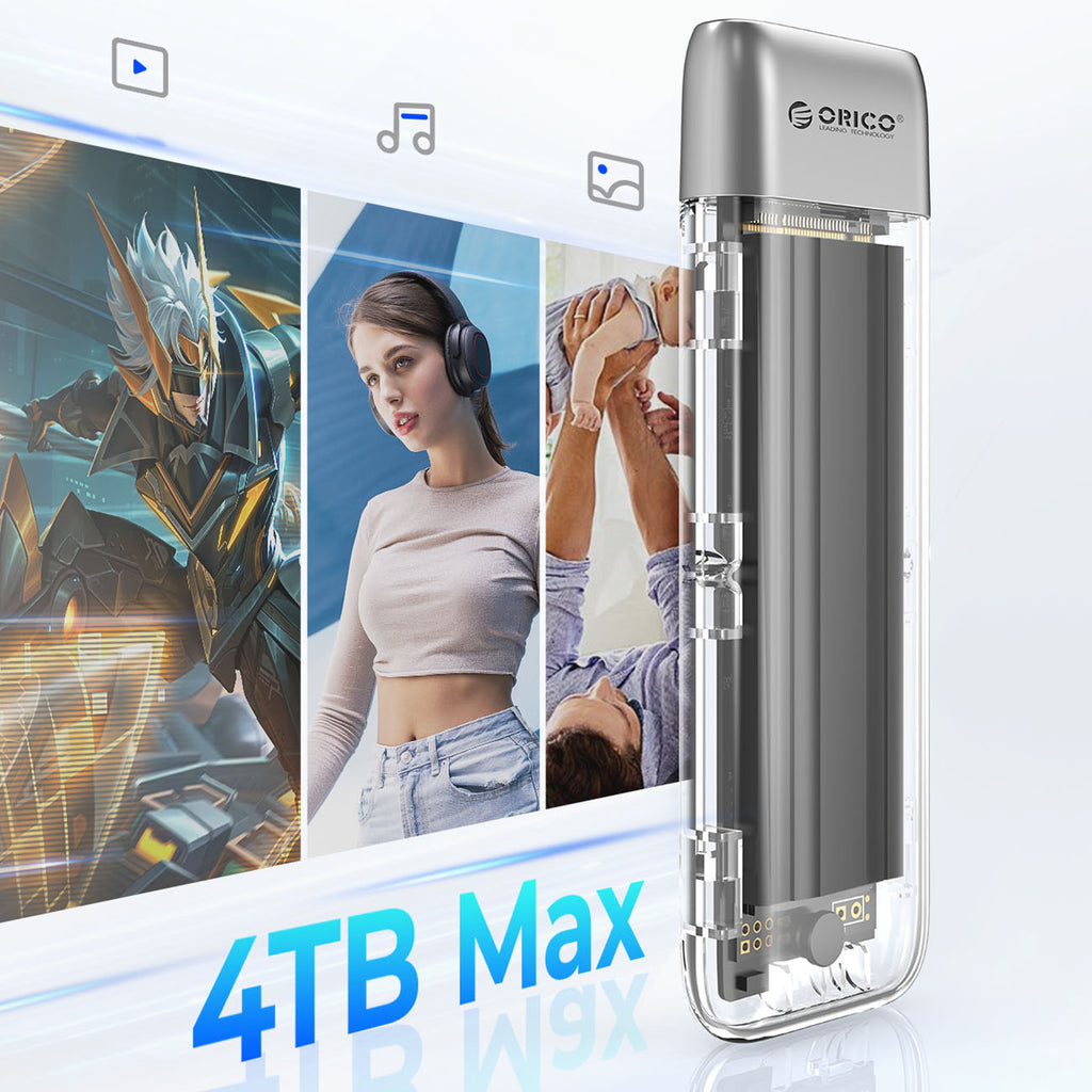 Orico TXM2-C3 M.2 NVME USB-C 3.2 10Gb/s diskų dėžutė - pilka -- Hard Drive Adapters