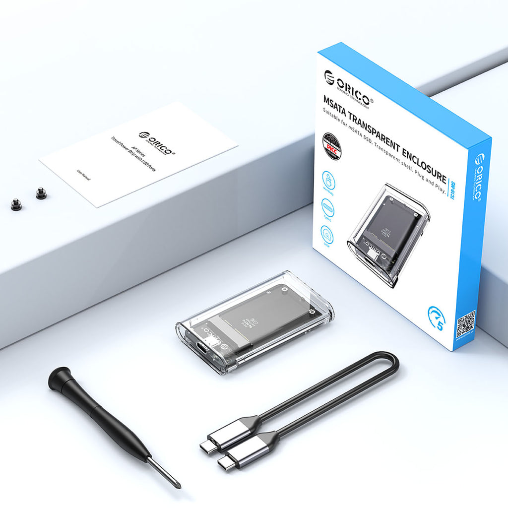 Orico TC10-MS mSATA USB-C 3.2 5Gb/s diskų dėklas - Permatomas -- Hard Drive Adapters