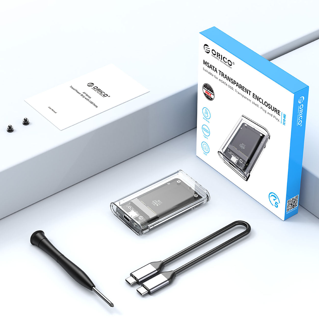 Orico TC10-MS mSATA USB-C 3.2 5Gb/s diskų dėklas - Permatomas -- Hard Drive Adapters